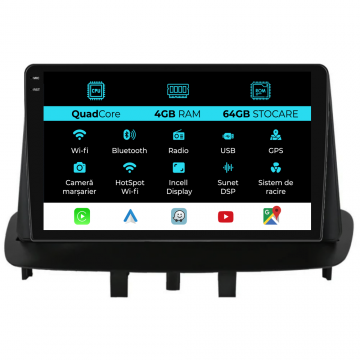 Navigatie Dedicata Renault Megane 3 (2008-2015),QuadCore, 9 Inch, 4Gb Ram, 64Gb stocare, CarPlay