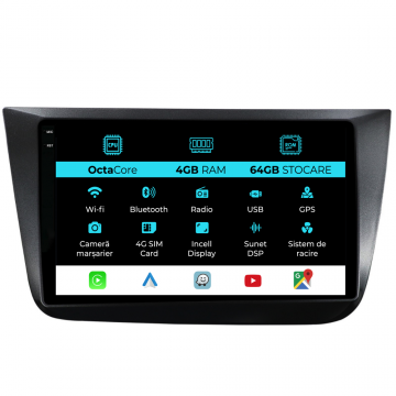 Navigatie Dedicata Seat Altea (2004-2015), 9 Inch, 4Gb Ram, 64Gb stocare, Carplay