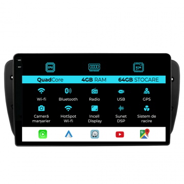 Navigatie Dedicata Seat Ibiza (2008-2016),QuadCore, 9Inch 4Gb Ram, 64Gb Stocare, Carplay