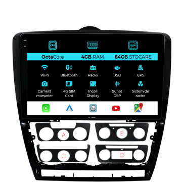Navigatie Dedicata Skoda Octavia 2 (2004-2013), 10Inch, 4Gb Ram, 64Gb Stocare, Carplay