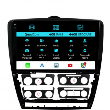 Navigatie Dedicata Skoda Octavia 2 (2004-2013), 10Inch,QuadCore, 4Gb Ram, 64Gb Stocare, Carplay