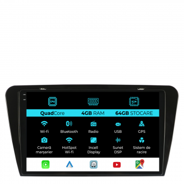 Navigatie Dedicata Skoda Octavia 3 (2013-2018), 10Inch,QuadCore, 4Gb Ram, 64Gb Stocare, Carplay