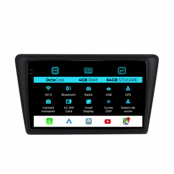 Navigatie Dedicata Skoda Rapid (2011-2019), 9Inch, 4Gb Ram, 64Gb Stocare, Carplay