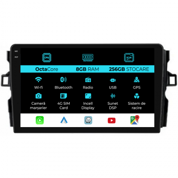 Navigatie Dedicata Toyota Auris (2006 - 2012), 9Inch, 8Gb Ram, 256Gb Stocare, Carplay