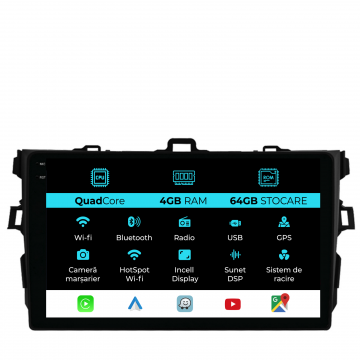 Navigatie Dedicata Toyota Corolla (2006-2013),QuadCore, 9Inch, 4Gb Ram, 64Gb Stocare, Carplay
