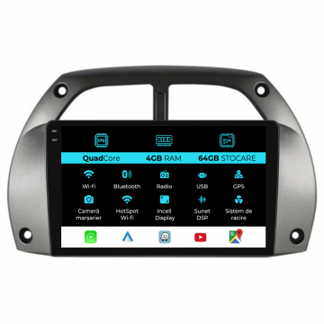 Navigatie Dedicata Toyota Rav 4 (2000-2005),QuadCore, 9Inch, 4Gb Ram, 64Gb Stocare, Carplay