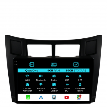 Navigatie Dedicata Toyota Yaris (2005-2011),QuadCore, 9Inch, 4Gb Ram, 64Gb Stocare, Carplay