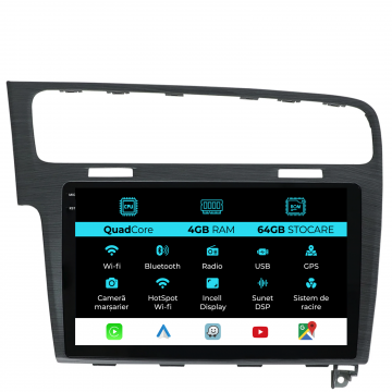 Navigatie Dedicata Volkswagen Golf 7 (2013-2020),QuadCore, 10Inch, 4Gb Ram, 64Gb Stocare, Carplay