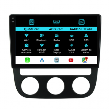 Navigatie Dedicata Volkswagen Golf5 Jetta (2004-2009),QuadCore, 10Inch, 4Gb Ram, 64Gb Stocare, Carplay - Clima Automata