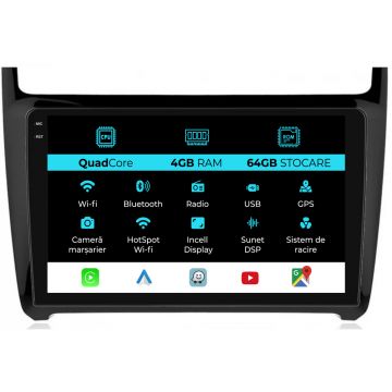 Navigatie Dedicata Volkswagen Polo (2009-2018),QuadCore, 9Inch, 4Gb Ram, 64Gb Stocare, Carplay
