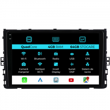 Navigatie Dedicata Volkswagen T-Roc (2017-2025),QuadCore, 9Inch, 4Gb Ram, 64Gb Stocare, Carplay