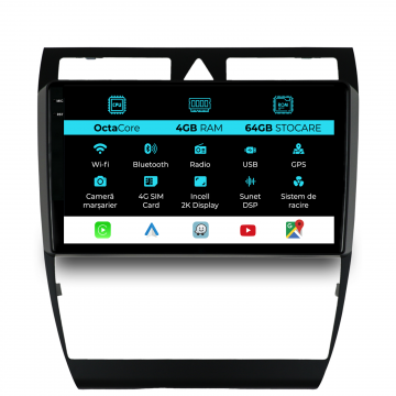 Navigatie Dedicata Audi A6 C5 (2000-2004), 2K, 4Gb Ram, 64Gb Stocare, Carplay