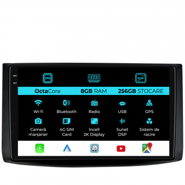 Navigatie Dedicata Chevrolet Aveo (2002-2011), 2K, 8Gb Ram, 256Gb Stocare, Carplay
