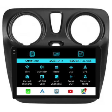 Navigatie Dedicata Dacia Dokker   Lodgy (2012-2020), 2K, 4Gb Ram, 64Gb Stocare, Carplay