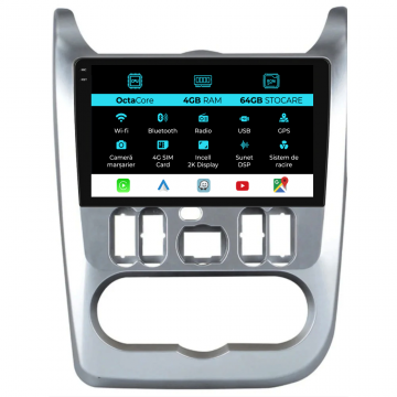 Navigatie Dedicata Dacia Logan Duster Sandero (2008-2013), 2K, 4Gb Ram, 64Gb Stocare, Carplay