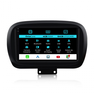 Navigatie Dedicata Fiat 500x (2014-2020), 2K, 4Gb Ram, 64Gb Stocare, Carplay