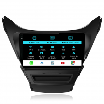 Navigatie Dedicata Hyundai Elantra (2010-2016), 2K, 4Gb Ram, 64Gb Stocare, Carplay