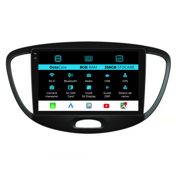 Navigatie Dedicata Hyundai I10 (2007-2013), 2K, 8Gb Ram, 256Gb Stocare, Carplay