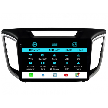 Navigatie Dedicata Hyundai IX25 (2015-2019), 2K, 4Gb Ram, 64Gb Stocare, Carplay