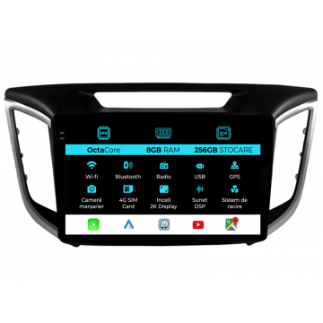 Navigatie Dedicata Hyundai IX25 (2015-2019), 2K, 8Gb Ram, 256Gb Stocare, Carplay