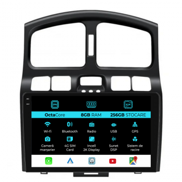 Navigatie Dedicata Hyundai Santa Fe (2000-2006), 2K, 8Gb Ram, 258Gb Stocare, Carplay