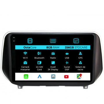 Navigatie Dedicata Hyundai SantaFe (2018-2024), 2K, 8Gb Ram, 256Gb Stocare, Carplay