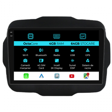 Navigatie Dedicata Jeep Renegade (2016-2020), 2K, 4Gb Ram, 64Gb Stocare, Carplay