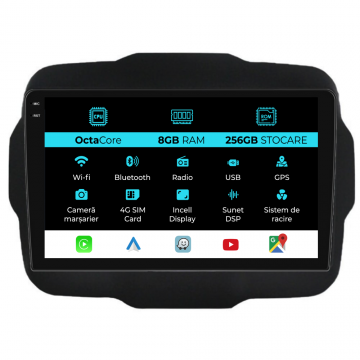 Navigatie Dedicata Jeep Renegade (2016-2020), 9Inch, 8Gb Ram, 256Gb Stocare, Carplay