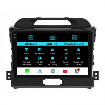 Navigatie Dedicata Kia Sportage (2010-2016), 2K, 4Gb Ram, 64Gb Stocare, Carplay