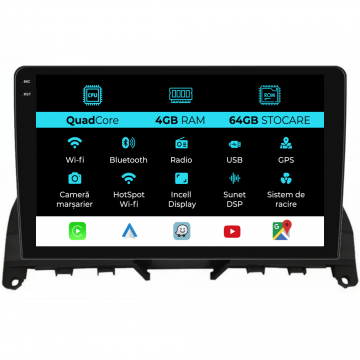 Navigatie Dedicata Mercedes C-Class W204 S204 (2006-2013),QuadCore, 9Inch, 4Gb Ram, 64Gb Stocare, Carplay