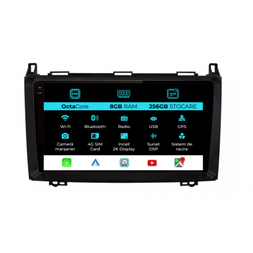Navigatie Dedicata Mercedes Vito Sprinter Viano B200 A B Class (2005-2012), 2K, 8Gb Ram, 256Gb Stocare, Carplay