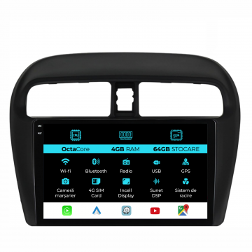 Navigatie Dedicata Mitsubishi Attrage   Mirage   Space Star (2012-2024), 9Inch, 4Gb Ram, 64Gb Stocare, Carplay