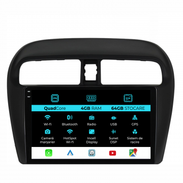 Navigatie Dedicata Mitsubishi Attrage   Mirage   Space Star (2012-2024),QuadCore, 9Inch, 4Gb Ram, 64Gb Stocare, Carplay