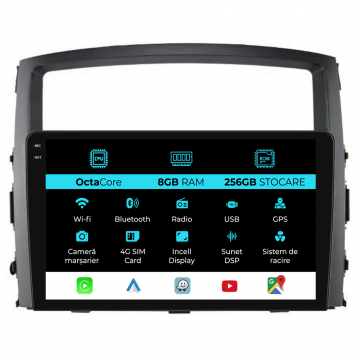 Navigatie Dedicata Mitsubishi Pajero (2006-2018), 9 Inch, 8Gb Ram, 256Gb stocare, Carplay