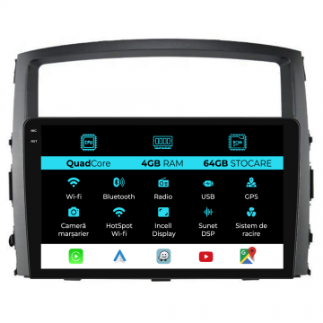 Navigatie Dedicata Mitsubishi Pajero (2006-2018),QuadCore, 9 Inch, 4Gb Ram, 64Gb stocare, Carplay