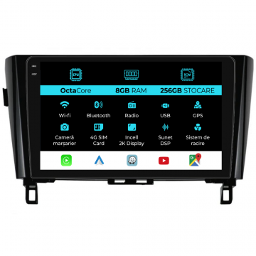 Navigatie Dedicata Nissan Qashqai J11, X Trail T32 (2013-2018), 2K, 8Gb Ram, 256Gb Stocare, Carplay