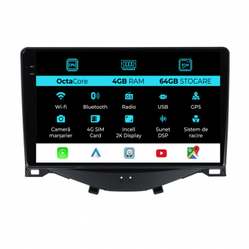 Navigatie Dedicata Peugeot 108 Citroen C1 Toyota Aygo (2014 - 2022), 2K, 4Gb Ram, 64Gb Stocare, Carplay