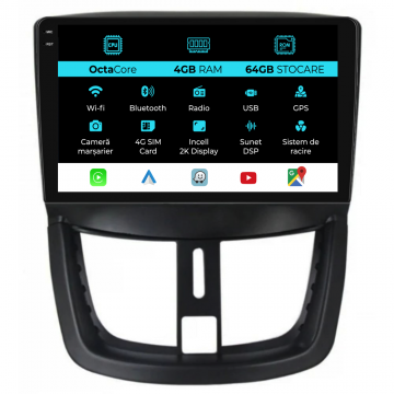 Navigatie Dedicata Peugeot 207 (2006-2015), 2K, 4Gb Ram, 64Gb Stocare, Carplay
