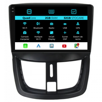 Navigatie Dedicata Peugeot 207 (2006-2015), 9Inch, 2Gb Ram, 32Gb Stocare, Carplay