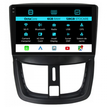 Navigatie Dedicata Peugeot 207 (2006-2015), 9Inch, 6Gb Ram, 128Gb Stocare, Carplay