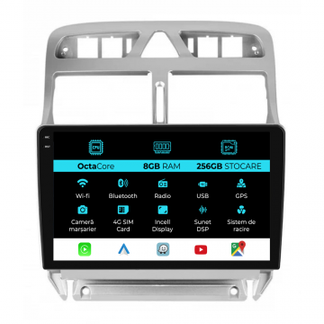 Navigatie Dedicata Peugeot 307 (2000-2013), 9Inch, 8Gb Ram, 256Gb Stocare, Carplay