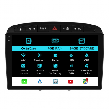 Navigatie Dedicata Peugeot 308 408 (2008-2013), 2K, 4Gb Ram, 64Gb Stocare, Carplay