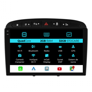 Navigatie Dedicata Peugeot 308 408 (2008-2013), 9Inch, 2Gb Ram, 32Gb Stocare, Carplay