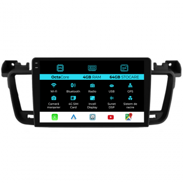 Navigatie Dedicata Peugeot 508 (2010-2018), 9Inch, 4Gb Ram, 64Gb Stocare, Carplay