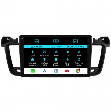 Navigatie Dedicata Peugeot 508 (2010-2018),QuadCore, 9Inch, 4Gb Ram, 64Gb Stocare, Carplay