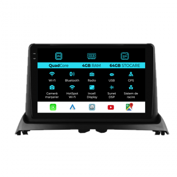 Navigatie Dedicata Renault Clio 2 (1998-2012),QuadCore, 9Inch, 4Gb Ram, 64Gb Stocare, Carplay