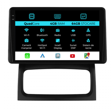 Navigatie Dedicata Renault Clio 2 (1998-2012),QuadCore, 9Inch, 4Gb Ram, 64Gb Stocare, Carplay