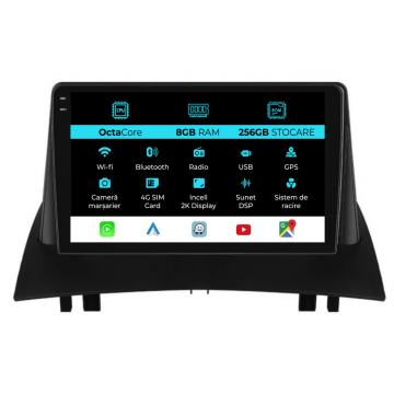 Navigatie Dedicata Renault Megane 2 (2002-2009), 2K, 8Gb Ram, 256Gb stocare, Carplay
