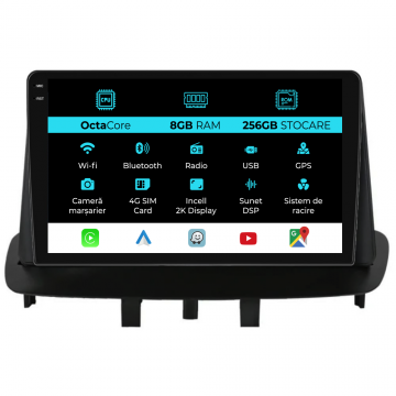 Navigatie Dedicata Renault Megane 3 (2008-2015), 2K, 8Gb Ram, 256Gb stocare, CarPlay