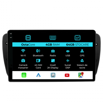 Navigatie Dedicata Seat Ibiza (2008-2016), 2K, 4Gb Ram, 64Gb Stocare, Carplay